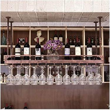 Imagem de Bar rack de vinho de cabeça para baixo rack de vinho KTV rack de vinho bar rack de vinho pendurado rack de taça casa (cor: marrom tamanho: 80 * 35 cm)