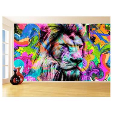 Imagem de Papel De Parede Animais Leão Rosto Arte Cores 3,5M Anm496 - Você Decor