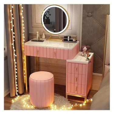 Imagem de Espreguiçadeira, penteadeira linda penteadeira de madeira com 5 gavetas mesa de maquiagem com espelho de iluminação LED e mesa de vestir para casa