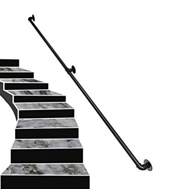 Imagem de Corrimão de tubulação/corrimão de escada de ferro forjado a vento industrial, loft interno doméstico contra a parede alça de jardim de infância antiderrapante antigo, preto (1 pés-6 m) (tamanho: 0,3 m