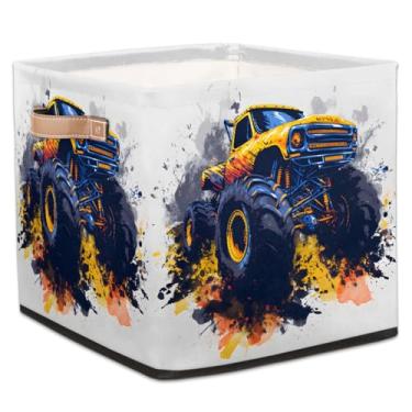 Imagem de hongjinglin Cestos dobráveis para armazenamento de cubos, caminhão monstro, caixas dobráveis de tinta fria, brinquedo com alças, organizador de tecido, cesto organizador para berçário, sala de estar