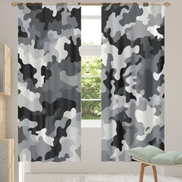 Imagem de 2 conjuntos de painéis cortinas transparentes com design cinza camuflado, cortinas transparentes arejadas com filtro leve, painéis de cortina de porta e janela para sala de estar, quarto, jantar, 213