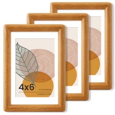 Imagem de Axeman Conjunto de 3 porta-retratos 10 x 15 cm - Moldura de madeira teca maciça com tapete para 7 x 12 cm - Moldura de canto arredondado 10 x 15 cm com vidro temperado para exibição de mesa