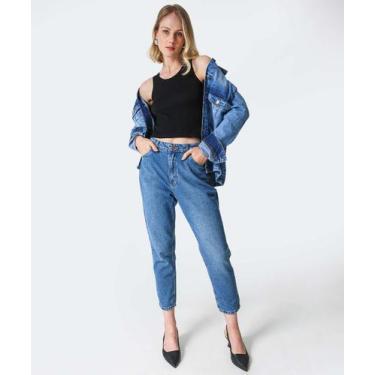 Imagem de Calça Mom Jeans Bolsos Cintura Alta-13011 - Vide Bula, 40, Jeans azul