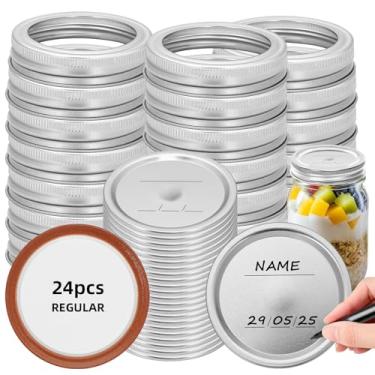 Imagem de 12 peças de tampas para conservas de 70 mm/2,76 pol. Lembrete de data com anéis, boca regular para potes de conserva, tampas e anéis divididos, material de grau alimentício, 100% ajustado e hermético