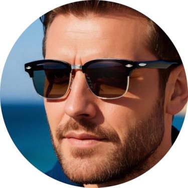 Imagem de Óculos de sol polarizados sem aro para homens e mulheres, óculos de sol retrô clássicos com proteção UV para viagens e uso casual, Moldura preta brilhante, aro prateado