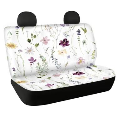 Imagem de Binienty Capa de assento de carro para assentos traseiros, conjunto completo de 2 - acessórios de carro florais boho brancos decoração de proteção de banco traseiro para carros SUV Sedan, ajuste