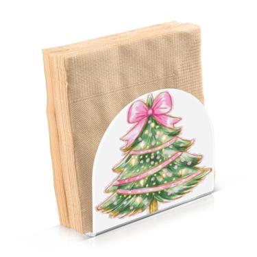 Imagem de Blueangle Pacote com 2 porta-guardanapos de árvore de Natal rosa - decoração de mesa de acrílico à prova de vento para cozinha e casa, dispensador de lenços de férias com porta-guardanapos verticais
