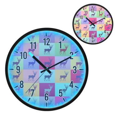 Imagem de Blueangle Relógio de parede LED que brilha no escuro e ativado por voz, design silencioso de silhuetas de rena de 30,5 cm, funciona a bateria para decoração de quarto e sala de estar (253)