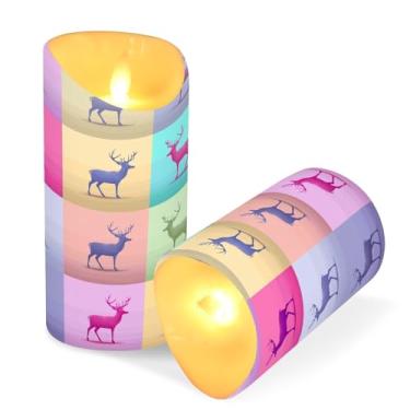 Imagem de Blueangle Pacote com 2 velas sem chama de silhuetas de rena com controle remoto e temporizador, velas LED cintilantes (7,6 cm x 15 cm) para decoração de casa, casamento, acampamento (483)