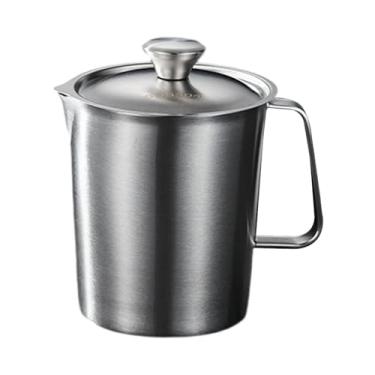 Imagem de predolo Copo medidor em aço inoxidável, jarra para espumar leite, acessório com alça, jarra de cozinha para misturar café e outros ingredientes, 1000ml