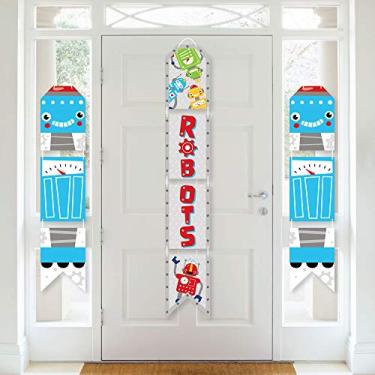 Imagem de Big Dot of Happiness Gear Up Robots – Banners verticais de porta de papel pendurados – Kit de decoração de parede de festa de aniversário ou chá de bebê – Decoração de porta interna