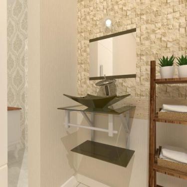 Imagem de Combo 2 em 1 Gabinete de Vidro 45cm para Banheiro Cuba Retangular - Bi