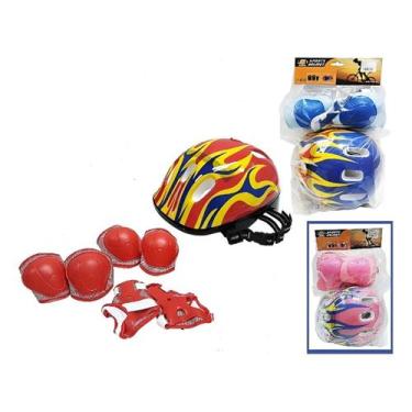 Imagem de Capacete kit protecao joelheira cotoveleira infantil skate patins bici