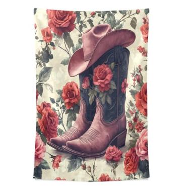 Imagem de STAYTOP Tapeçaria lindas botas de cowboy ocidentais tapeçarias para decoração de casa decoração de dormitório sala de estar quarto tapete de parede (60 × 51 polegadas)