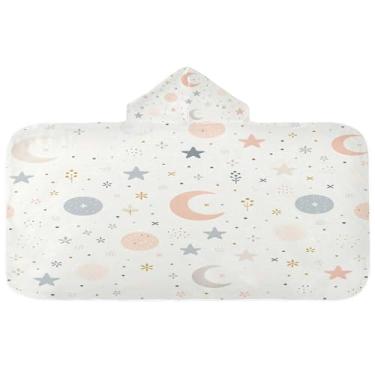 Imagem de Burbuja Toalha de banho com capuz Dots Stars Moon para crianças, toalha de praia de pelúcia macia absorvente para chá de meninas e meninos 3-10 anos, 61 x 127 cm