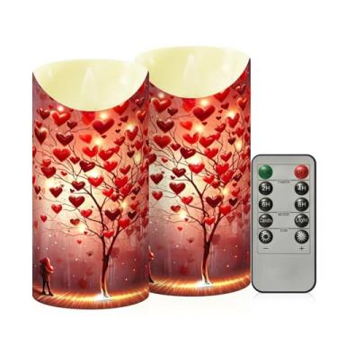 Imagem de Wassud Pacote com 2 velas sem chama de árvore de coração com controle remoto, velas realistas cintilantes com temporizador, velas decorativas para Natal, casamento, festa, decoração de casa média