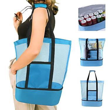 Imagem de Bolsa de Praia com Malha Grande Térmica Reutilizável para Piquenique e Almoço Camping