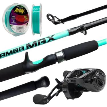 Imagem de Jaú Pesca New Tamba Max Kit de Pesca, Vara de Carretilha 30-60 lbs com Carretilha Maruri CROBAT 7+1 Rolamentos e Linha Araty Best Cast 300m (Acqua, 2.10m, Canhoto)