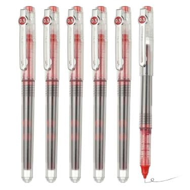 Imagem de PATIKIL Caneta esferográfica de tinta líquida vermelha, 6 peças de grande capacidade de secagem rápida de 0,5 mm canetas de ponta fina, para escritório, arte, artesanato, scrapbooks, desenho, diário