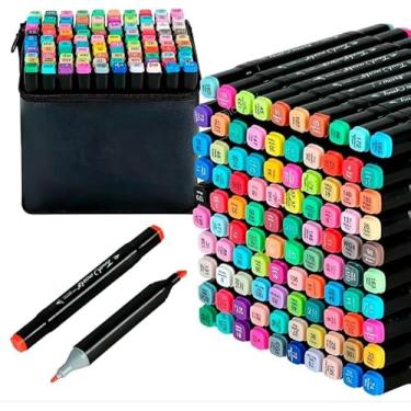 Imagem de Kit 60 Marcadores Profissionais Ponta Dupla – Brush + Fina, Secagem Rápida, Tinta à Base de Álcool e Estojo Organizador