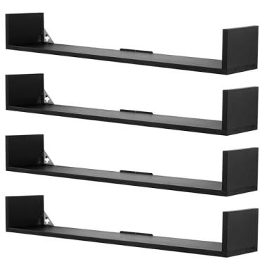 Imagem de PHOENANCEE Prateleiras flutuantes de livros, 81 cm em forma de U, estante de parede longa para parede, prateleiras de livros grandes e rústicas para sala de estar, cozinha, banheiro, escritório