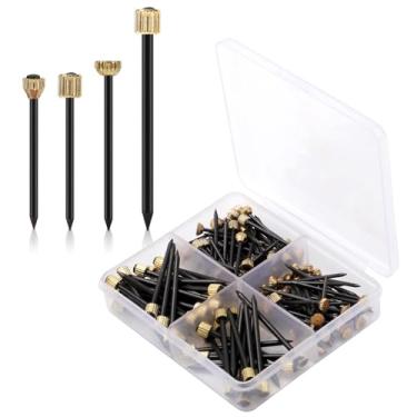Imagem de 120 peças de pregos para pendurar fotos, pinos de aço e cabeça de latão para moldura com caixa de plástico, 4 tamanhos, ferramentas de ferragens, ganchos decorativos para fotos de drywall, espelhos