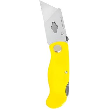 Imagem de Canivete Dobrável com Sistema de Travamento Seguro, Amarelo, ABS/Metal, 15cm, com 5 Lâminas Ultra Afiadas e Protetor