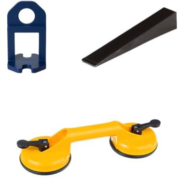 Imagem de Ventosa Dupla Para Vidro Mármore Metal Piso + Nivelador 1mm Azul 100 Un + Cunha 50 Un.