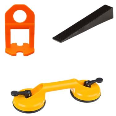 Imagem de Ventosa Dupla Para Vidro Mármore Metal Piso + Nivelador 3mm Laranja 100 Un + Cunha 50 Un.