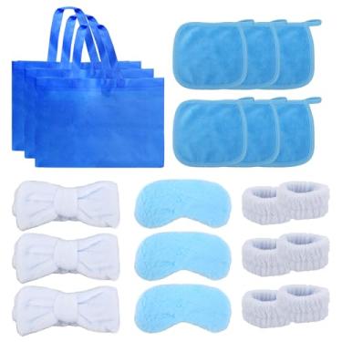 Imagem de 21 peças de artigos de festa do pijama para meninas, máscara de olho para festa do pijama, faixa de cabeça, bolsa de cabelo Scrunchie, suprimentos de festa do pijama para mulheres, panos de lavagem