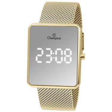 Imagem de Relógio Champion Feminino Ref: Ch48180b Led Espelhado Retangular Mesh Dourado