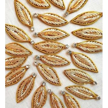Imagem de Vintage Fabrics Crafts Apliques de Sari Exclusivo Dourado 25 Peças Patch Lantejoulas Sari Zardosi Lote Artesanal