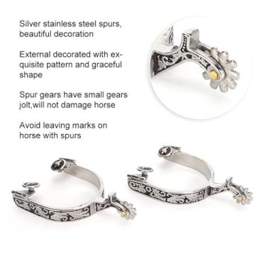 Imagem de Acouto Esporas de Bota West Cowboy de Aço Inoxidável Requintadas Com Padrão Elegante e Competição e Treinamento Equestre – Cavaleiros Perfeitos Em Busca de Controle e Estilo