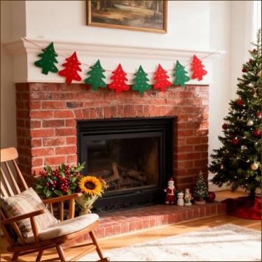 Imagem de Guirlanda de feltro de árvore de Natal - Decoração de estamparia de Natal vermelha e verde