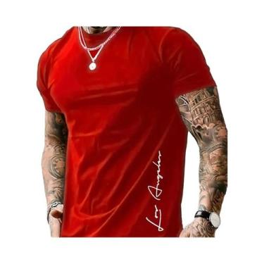 Imagem de Camiseta Masculina Slim Fit De Algodão Com Estampa De Letras Los Angel