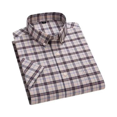 Imagem de Camisa Masculina Slim Fit Xadrez De Algodão Verão Manga Curta Casual R