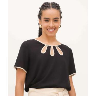 Imagem de Blusa Feminina Recorte Vazado Manga Curta Marisa-16685, Preto, GG