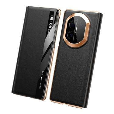 Imagem de FWYANZH Capa para Huawei Mate X7, função de visualização de janela, capa de couro legítimo, capa de proteção de corpo inteiro, capa à prova de choque, preta, Mate X7