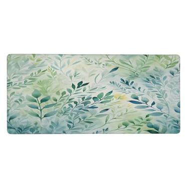 Imagem de Tapete de mouse retrô de folha grande verde à prova d'água com protetor de mesa estendido para computador, base de borracha antiderrapante para escritório, computador, teclado, laptop e mesa de casa