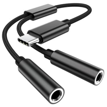 Imagem de TFAK 2 peças tipo C para adaptador de fone de ouvido fêmea duplo de 3,5 mm, divisor de fone de ouvido USBC para fêmea dupla Aux Y Jack, auxiliar para USB c para Galaxy S24/23 Ultra, Pixel 7 6, iPad