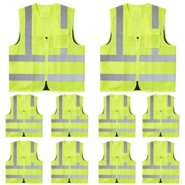 Imagem de Kit 10 Colete Refletivo Fluorescente Com 1 Bolso e Zíper Blusão Liso Brascamp