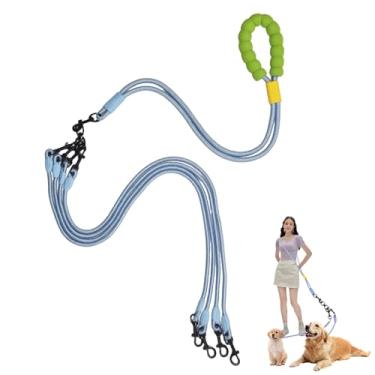 Imagem de Coleira dupla para cães sem embaraço, guia dividida ajustável, coleira dupla para caminhada com alça acolchoada confortável para quatro cães, coleira dupla para mãos livres para animais de estimação