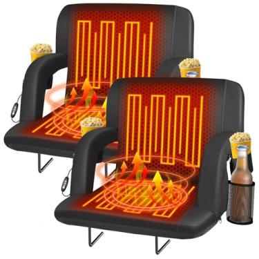 Imagem de Seeutek Assentos de estádio aquecidos para arquibancadas, assentos portáteis de estádio com suporte para as costas, cadeiras de arquibancada USB de 3 níveis com encosto e almofada, cadeiras de estádio