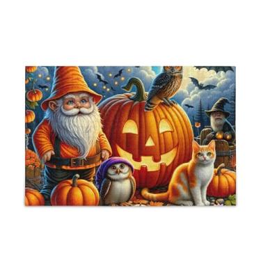 Imagem de Quebra-cabeça de 500 peças, gnomo de Halloween com abóbora e coruja, presente faça você mesmo, com bolsa de armazenamento de malha para adultos, famílias, 52 cm C x 37,8 cm L