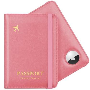 Imagem de Porta-passaportes Stouchi AirTag Slot RFID em couro rosa