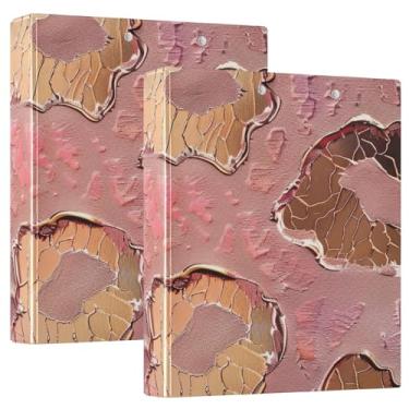 Imagem de Fichários de papel leopardo ouro rosa, fichário espaçoso de 3 anéis de 3 cm para receitas, ideal para escritório, escola, casa, pacote com 2