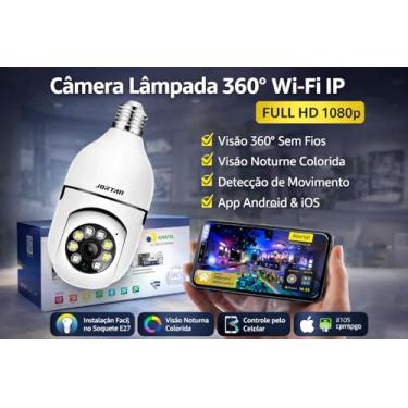 Imagem de Câmera de Segurança Lâmpada 360° Wi-Fi IP Full HD 1080p, Visão Noturna Colorida, Detecção de Movimento, Soquete E27, Branco