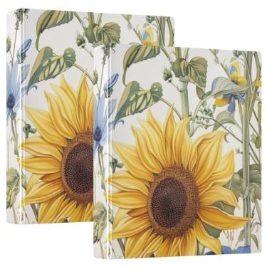 Imagem de Fichário para prancheta de girassóis e flores azuis, pasta de arquivo com 3 anéis para material de escritório, 1 pacote