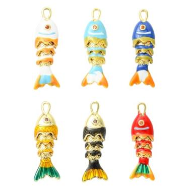 Imagem de UR URLIFEHALL 6 peças, 6 cores, pingentes de peixe, latão, esmaltado, vida oceânica, animais marinhos para fazer você mesmo, pulseira, colar, chaveiro, bijuteria